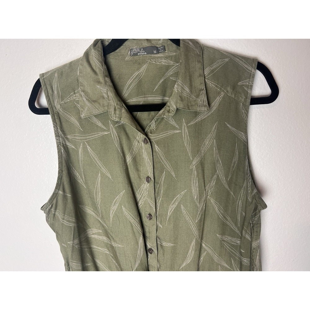 Prana Women's Weekend Escape Romper Size Medium Olive Botanical Rayon - Picture 3 of 10